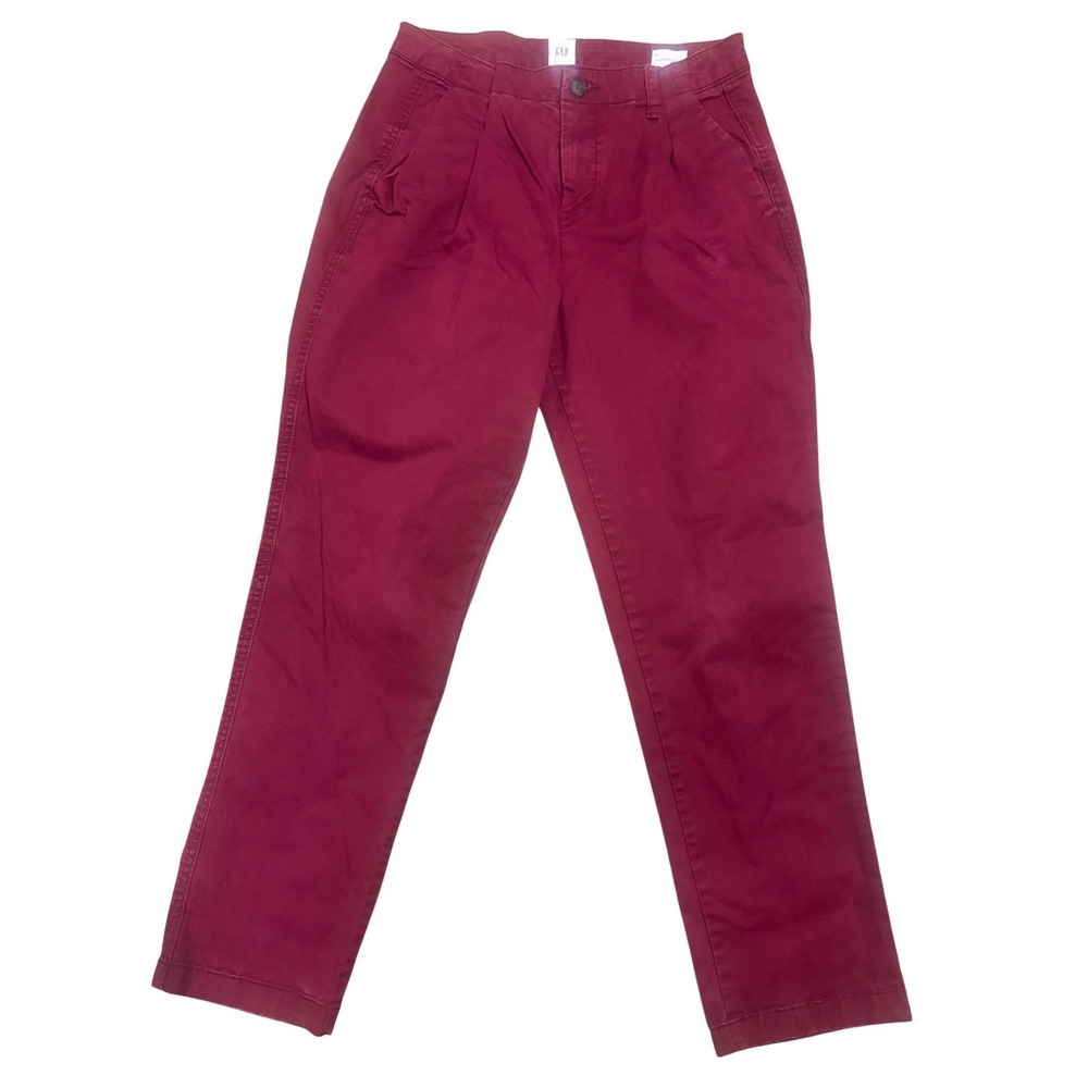 Gap Girlfriend Khaki Pants Womens 8 Burgundy Wine Red Pleated Chino 232528-28